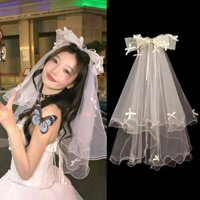 Influencer Nơ Veil Cô Dâu Cổ Áo Cưới Giấy Chứng Nhận Đề Nghị Đính Hôn Mũ Đội Đầu Lông Gạc Du Lịch Đạo Cụ Chụp Ảnh20250308