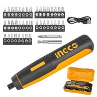 INGCO CSDLI0403 4Nm Electric Cordless Screwdriver with 40pcs 25mm Cr-V Bits LED Light Charging Adapter with USB Cable &