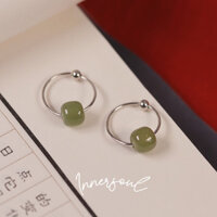 Innersoul * Bông tai nữ ngọc bích Hetian tự nhiên S925 Sterling Bạc cổ Bông tai ngọc bích cao cấp