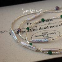 Innersoul * Thiết kế sang trọng nhẹ nhàng Phong cách mát mẻ sang trọng Ngọc trai nước ngọt hình bạc vỡ Thanh bạc nhỏ Vòng cổ đính cườm thủ công