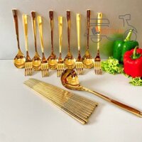[INOX 304] Combo Vá canh, muỗng , đũa , nĩa. Màu vàng sang trọng . Chất liệu inox sáng bóng, kiểu dáng hiện đại