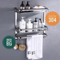 [INOX 304] Kệ để đồ nhà tắm 3 tầng có móc treo và thanh treo khăn