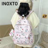 INOXTO Ba lô , Túi đi học Hello Kitty ngọt ngào, Túi xách Nylon Kawaii dung lượng lớn cầm tay