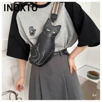 INOXTO Gói  Fanny, Túi đeo chéo mèo PU, Túi đeo vai có dây kéo dễ thương dành cho nữ
