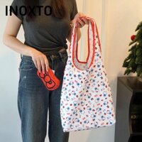 INOXTO Túi mua sắm , Túi xách Hello Kitty Túi gấp nơ đỏ, Túi đeo vai di động in đầy đủ thời trang Quà tặng