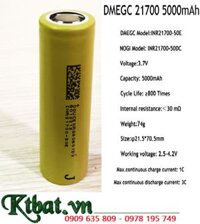 INR21700-50E, Pin sạc 3.7v Lithium Li-ion DMEGC INR21700-50E (5000mAh, Dòng xả 15A) chính hãng