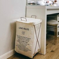 ins ♣Bông vải không thấm nước Giỏ giặt quần áo giỏ quần áo lưu trữ giỏ Nhật Bản tối giản sắt khung vải gấp rổ rổ❂