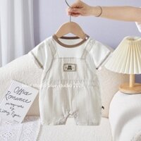 Ins Boy Baby Sọc Áo Liền Quần Giả Hai Mảnh Tay Ngắn Jumpsuit Quần Áo Mùa Hè Cho Bé Phong Cách Mỏng Phiên Bản Hàn Quốc Áo Liền Quần Cho Bé Jumpsu
