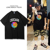 Ins Dạo Phố Áo Thun Nam Tay Ngắn Chicago Limited Takashi Murakami Dài Đi Biển Nửa Tay Hướng Dương Áo Thun Cặp Đôi Mùa Hè Mặc