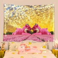 Ins Dễ Thương Hồng Cô Gái Trái Tim Dâu Gấu Nền Vải Disney Thảm Cô Gái Trang Trí Phòng Vải Treo Tường 12.23