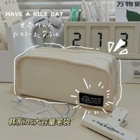 Ins Đơn Giản Hộp Đựng Bút Chì Màu Trắng Đen Vải Túi Đựng Bút Chì Dung Tích Cao Văn Phòng Phẩm Túi Bảo Quản Học Sinh Cung Cấp