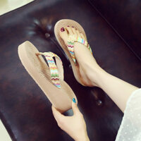 Ins Giả Vỏ Gai Dầu Du Lịch Nêm Gót Chân Đế Dày Nữ Dép Hàn Quốc Hợp Thời Trang Ngoài Trời Mặc Flip-Flops Flat Beach Flip-Flops