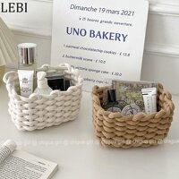 Ins gió dây cotton dệt giỏ đựng đồ sợi bông sản phẩm chăm sóc da để bàn giỏ đựng đồ