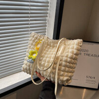 INS Girl's Fashionable Cloud Pleated Puff Fresh Canvas Shopping Bag New Large Capacity Totes Xf7r