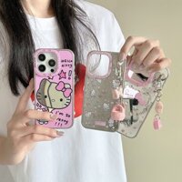 Ins Gương hoạt hình ngộ nghĩnh hello Kitty có nơ mặt dây chuyền Vỏ điện thoại cho iPhone 16 Pro Max 15 13 14pro 15promax Ốp lưng cứng dễ thương Funda