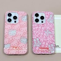 Ins Hàn Quốc Hello Kitty Giai Điệu Mặt Dây Chuyền IPhone Ốp Lưng Cặp Đôi Cao Cấp Chống Sốc IMD IPhone 14 Pro Max Vỏ Bảo Vệ Camera Cho IPhone 16 15 14 13 Pro Max