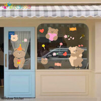 Ins Hàn Quốc Vẽ Tay Minh Họa Tĩnh Miếng Dán Hoạt Hình Gấu Kính Cửa Miếng Dán Sữa Trà Bánh Quần Áo Cửa Hàng Cửa Sổ Miếng Dán