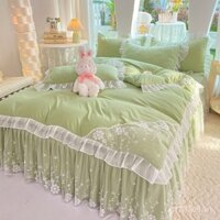 Ins Influencer Phong Cách Công Chúa Ren Giường Váy Bộ Bốn Mảnh Ren Chắc Chắn Quilt Cover Cô Gái Trái Tim Giường Bộ Ba Mảnh Chăn Ga Gối 4