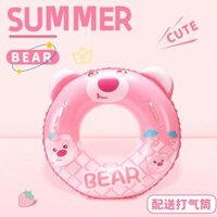 Ins Internet Người Nổi Tiếng Dễ Thương Dâu Gấu Bơm Hơi Dày Trẻ Em Vòng Bơi Bé Vòng Plus Tay Cầm An Toàn Phao Cứu Sinh bơi phao phao bơi cho bé