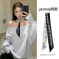 Ins ~ Khăn lụa chó con màu đen và trắng khăn quàng cổ ruy băng dễ phối khí chất mẫu mới thu đông khăn quàng cổ ruy băng cổ điển kiểu Pháp TMVA