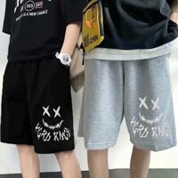 Ins mùa hè phiên bản Hàn Quốc của khuôn mặt cười in quần short thể thao dáng rộng nam nữ xu hướng cá tính hip-hop Quần ngắn ống rộng thẳng thủy triều