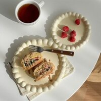 Ins Pháp Kem Phong Cách Ngọc Trai Mặt bích Không Đều Đĩa Gốm Tráng Miệng Pasta Bộ Đồ Ăn Phương Tây