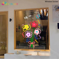 Ins Phong Cách Dễ Thương Bó Hoa Trang Trí Tĩnh Miếng Dán Trà Sữa Quần Áo Cửa Hàng Bố Trí Cửa Sổ Miếng Dán Hoạt Hình Kính Cửa Miếng Dán
