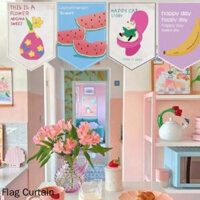 Ins Phong Cách Dopamine Treo Pennant Rèm Dán Phòng Ăn Phân Vùng Rèm Phòng Ngủ Nhà Bếp Bao Vải