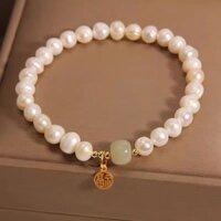 Ins Phong Cách Hàn Quốc Ngọc Trai Nước Ngọt Vòng Tay Pha Lê Vòng Tròn Đơn Nữ Ngọc Xanh Nhân Vật May Mắn Tua Rua Vòng Tay Trang Sức