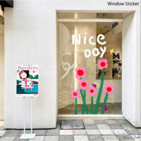 Ins Phong Cách Hoạt Hình Hoa Trang Trí Tĩnh Dán Sáng Tạo Cửa Kính Dán Trà Sữa Quần Áo Cửa Hàng Bố Trí Cửa Sổ Miếng Dán