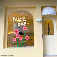 Ins Phong Cách Hoạt Hình Hoa Trang Trí Tĩnh Dán Sáng Tạo Cửa Kính Dán Trà Sữa Quần Áo Cửa Hàng Bố Trí Cửa Sổ Miếng Dán