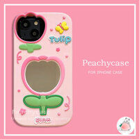 Ins Pink Tulip Flower Gương Trang Điểm Ốp lưng Tương Thích Cho iPhone 15 14 13 12 Pro Max 11 15promax Lỗ Lớn Silicon Chống Sốc Ốp Lưng
