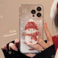 Ins Snowman 3D Giá Đỡ Bông Tuyết Sáng Bóng Lấp Lánh Ốp lưng iPhone 16 Pro Max 15 14 13 Năng Động Chất Lỏng Cát lún Ốp Lưng