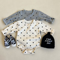 Ins Thu Đông Mới Cho Trẻ Sơ Sinh Jumpsuit Bé Unisex Chấm Bi Cotton Co Giãn Dài Tay Áo Liền Quần 1 Tuổi Sơ Sinh Body
