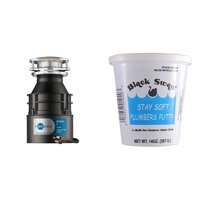 InSinkErator Garbage Disposal with Cord, Badger 1, 1/3 HP Continuous Feed & Aqua Plumb 01040 14 Oz Plumbers Putty #1040, WHITE