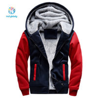 Instylelady Áo khoác mùa đông màu trơn Dây kéo Fly Cardigan có mũ trùm đầu Áo khoác nam cực dày để làm việc