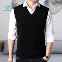 Instylelady Màu Trơn Áo Vest Nam Màu Trơn Không Tay Áo Vest Nam Slim Fit Cổ Chữ V Áo Len Không Tay Áo Vest Dệt Kim Thời Trang Áo Vest Tank Top Cho Nam Trung Niên Màu Trơn Gân