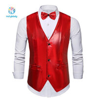 Instylelady Nam Giả Tưởng Màu Áo Vest Nam Trang Trọng Áo Vest Cổ Chữ V Bóng Có Nơ Bộ Dây Buộc Cho Tiệc Cưới Retro Disco Groom Áo Khoác Có Túi Và Lưng Có Thể Điều Chỉnh