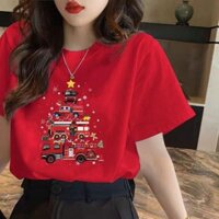 IOO 100% COTTON mũ ông già Noel Áo ngắn tay T-shirt vào mùa hè Kiểu mới 2025 Thời trang Dáng rộng T-shirt