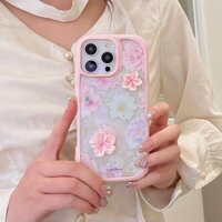 Iphone 16 Pro Max 15 14 12 11 13 Pro Max Ins 3D Stereo Khung Hoa Màu Hồng Vỏ Điện Thoại Bóng Cho Thiết Bị Chống Sốc Ốp Lưng TPU Mềm