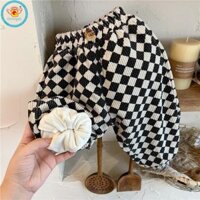 Iq Angel Quần bé trai và bé gái cộng với nhung mùa thu đông mới kẻ sọc dày vải nhung bùng nổ phiên bản Hàn Quốc của bó