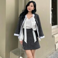 Irena Tweed Jacket / Áo khoác cổ tròn viền trắng