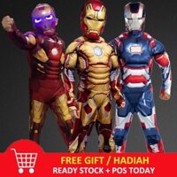 Iron Man Cosplay Siêu Anh Hùng Áo liền quần Trẻ Em Ironman Trang Phục Có Mặt nạ Sáng