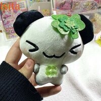 Isitaftb Mặt dây chuyền cỏ bốn lá, Móc khóa gấu trúc may mắn động vật nhồi bông phong cách cổ điển, Quà tặng trẻ em Mặt dây chuyền túi hoạt hình Kawaii Móc khóa búp bê sang trọng Phụ nữ bé gái