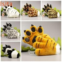 Isitaftb Tiger Claw Găng Tay, Thú Nhồi Bông Móng Vuốt Tay Găng Tay Chân Động Vật, Phụ Kiện Cosplay Khủng Long Hổ Da Báo Hươu Cao Cổ Hoạt Hình Trẻ Em Quà Tặng