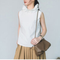 IVORYA - Áo Kiểu Nữ Màu Trắng Không Tay, Cổ Bèo Nhún 2 Tầng - SH9970