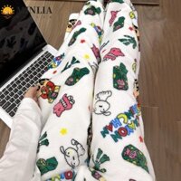 Ivoryzf Quần Lông Cừu Flannel, Quần Pyjama Mèo Kawaii Hoạt Hình, Váy Ngủ Dày Ấm Crayon Shin-chan Homewear Quần Vải Co Giãn Mùa Đông