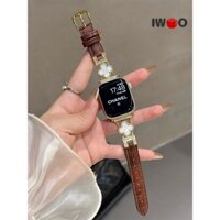 Iwatch s10 / s9 / s8 / s7 / s6 / se / s5 / s4 49 / 46 / 45 / 42 / 41 / 44 / 40 / 38mm Dây đeo nữ bằng da khâu kim cương cỏ ba lá