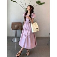 Ixy7 BingDaily Nhẹ Nhàng Cao Cấp Nhỏ Tay Bay Màu Tím Đầm Nữ Mùa Hè 2024 Váy Nhỏ Giữa Chiều Dài