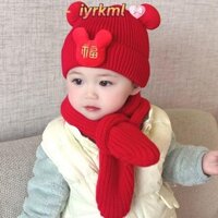 Iyrkml793 Mũ Bò, Mũ Dệt Kim Dễ Thương Màu Đỏ, Khăn Chống Gió Năm Thời Trang Cho Bé